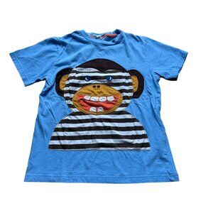 Mini Boden Kids Size 9-10Y Blue 100% Cotton Monkey Graphic Short Sleeve T-Shirt